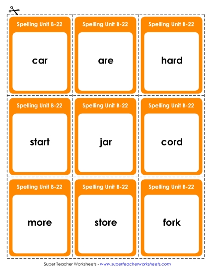 Flashcards, Word Wheel, and Slider - Flashcards (B-22) (Printable PDF Worksheet)