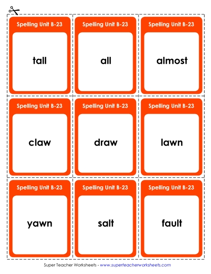 Flashcards, Word Wheel, and Slider - Flashcards (B-23) (Printable PDF Worksheet)