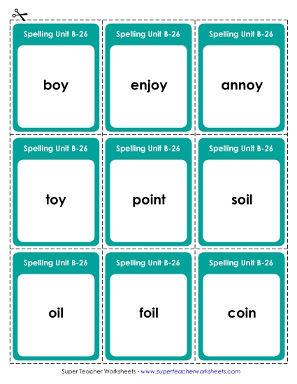 Flashcards, Word Wheel, and Slider - Flashcards (B-26) (Printable PDF Worksheet)
