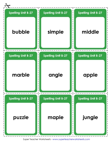 Flashcards, Word Wheel, and Slider - Flashcards (B-27) (Printable PDF Worksheet)