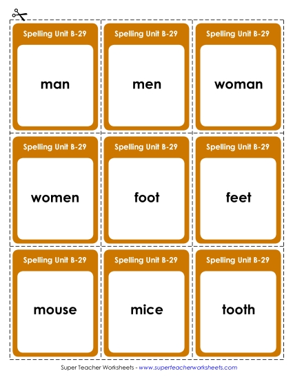 Flashcards, Word Wheel, and Slider - Flashcards (B-29) (Printable PDF Worksheet)