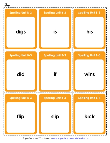 Flashcards, Word Wheel, and Slider - Flashcards (B-3) (Printable PDF Worksheet)