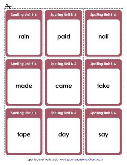 Flashcards, Word Wheel, and Slider - Flashcards (B-6) (Printable PDF Worksheet)
