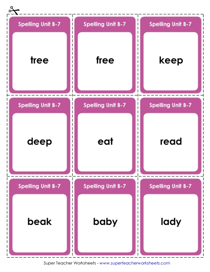 Flashcards, Word Wheel, and Slider - Flashcards (B-7) (Printable PDF Worksheet)