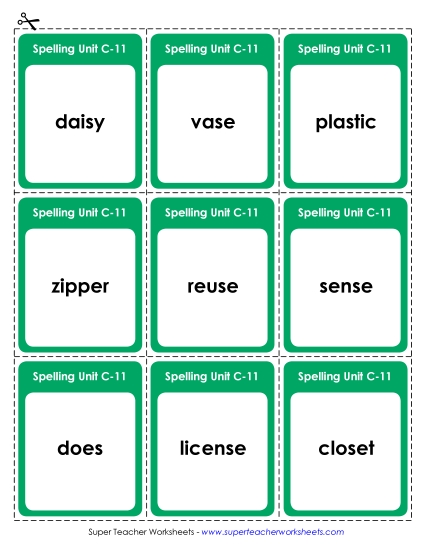 Flashcards and Word Wheel - Flashcards (C-11) (Printable PDF Worksheet)