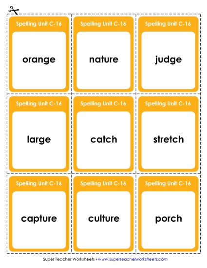 Flashcards and Word Wheel - Flashcards (C-16) (Printable PDF Worksheet)