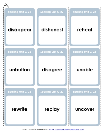 Flashcards and Word Wheel - Flashcards (C-22) (Printable PDF Worksheet)
