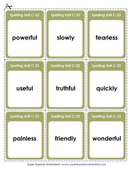 Flashcards and Word Wheel - Flashcards (C-23) (Printable PDF Worksheet)