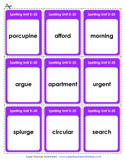 Flashcards - Flashcards (D-20) (Printable PDF Worksheet)