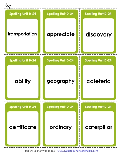 Flashcards - Flashcards (D-24) (Printable PDF Worksheet)