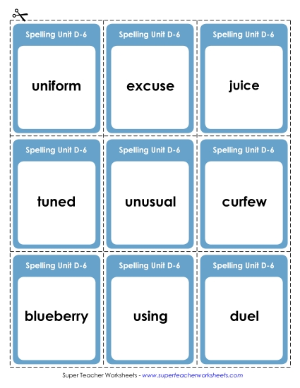 Flashcards - Flashcards (D-6) (Printable PDF Worksheet)