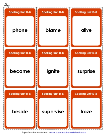 Flashcards - Flashcards (D-8) (Printable PDF Worksheet)