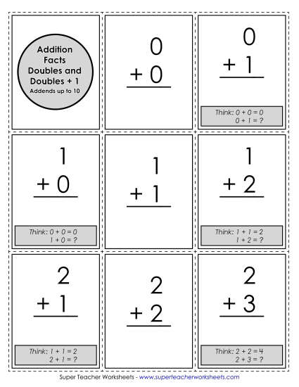 Flashcards and Sliders - Flashcards: Doubles & Doubles Plus 1 (Printable PDF Worksheet)