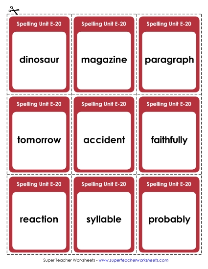 Flashcards - Flashcards (E-20) (Printable PDF Worksheet)