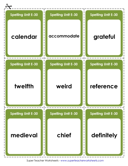 Flashcards - Flashcards (E-30) (Printable PDF Worksheet)