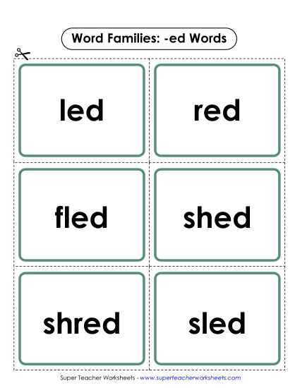 Word Slider, Flashcards, and Word Wheel - Flashcards (-ed) (Printable PDF Worksheet)