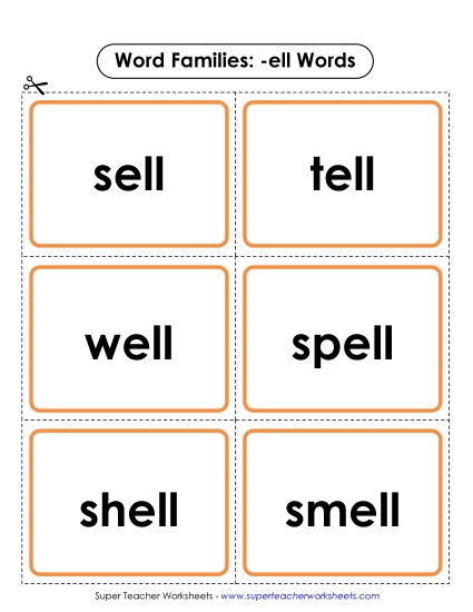 Word Slider, Flashcards, and Word Wheel - Flashcards (-ell) (Printable PDF Worksheet)
