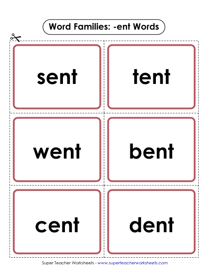 Word Slider, Flashcards, and Word Wheel - Flashcards (-ent) (Printable PDF Worksheet)