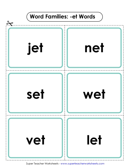 Word Slider, Flashcards, and Word Wheel - Flashcards (-et) (Printable PDF Worksheet)