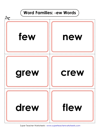 Word Slider, Flashcards, and Word Wheel - Flashcards (-ew) (Printable PDF Worksheet)