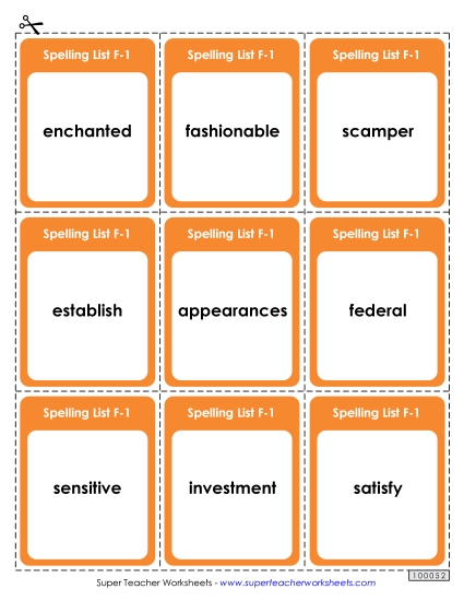Flashcards - Flashcards (F-1)  (Printable PDF Worksheet)