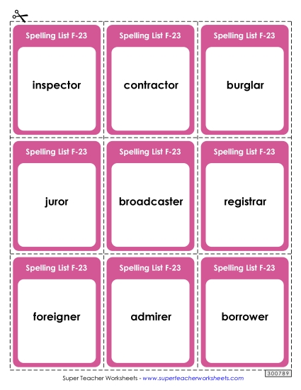 Flashcards - Flashcards (F-23) (Printable PDF Worksheet)