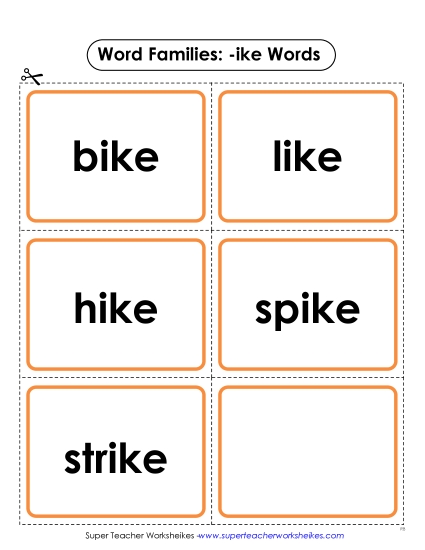 Word Slider, Flashcards, and Word Wheel - Flashcards (-ike) (Printable PDF Worksheet)