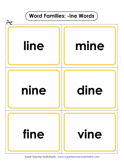 Word Slider, Flashcards, and Word Wheel - Flashcards (-ine) (Printable PDF Worksheet)