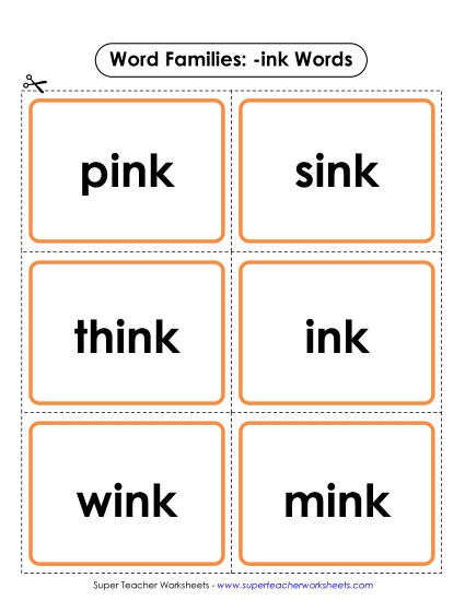 Word Slider, Flashcards, and Word Wheel - Flashcards (-ink) (Printable PDF Worksheet)