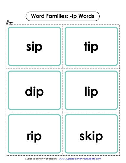 Word Slider, Flashcards, and Word Wheel - Flashcards (-ip) (Printable PDF Worksheet)