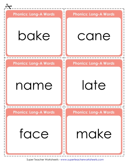 Word Wheels, Flashcards, and Sliders - Flashcards (Long A) (Printable PDF Worksheet)