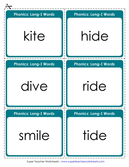 Flashcards, Sliders, and Word Wheels - Flashcards (Long I) (Printable PDF Worksheet)
