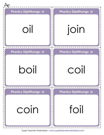 Word Sliders, Flashcards, and Wheels - Flashcards: OI Words (Printable PDF Worksheet)
