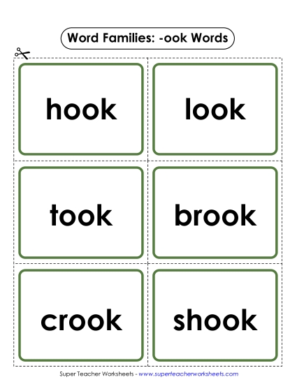 Word Slider, Flashcards, and Word Wheel - Flashcards (-ook) (Printable PDF Worksheet)