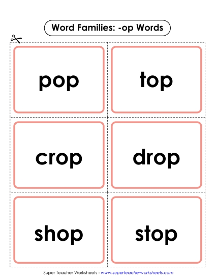 Word Slider, Flashcards, and Word Wheel - Flashcards (-op) (Printable PDF Worksheet)