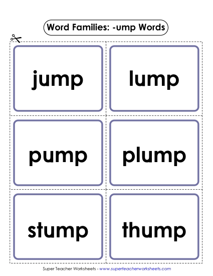 Word Slider, Flashcards, and Word Wheel - Flashcards (-ump) (Printable PDF Worksheet)