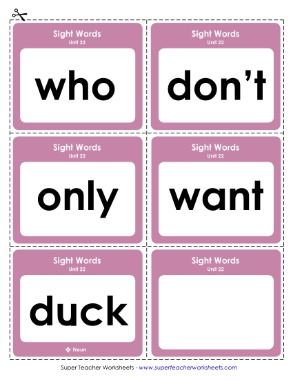 Reading Practice Tools - Flashcards (Unit 22) (Printable PDF Worksheet)