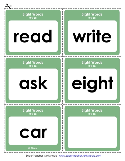 Reading Practice Tools - Flashcards (Unit 28) (Printable PDF Worksheet)
