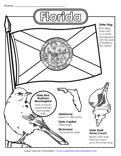Symbols - Florida State Symbols Coloring Page (Printable PDF Worksheet)