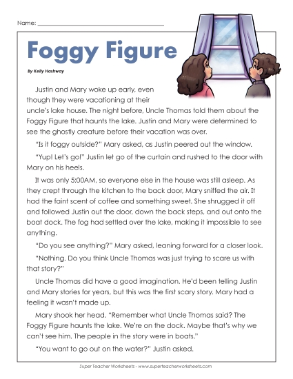Fiction Stories - Foggy Figure (Mystery) (Printable PDF Worksheet)