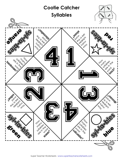 Foldable Game: Counting Syllables (Printable PDF Worksheet)
