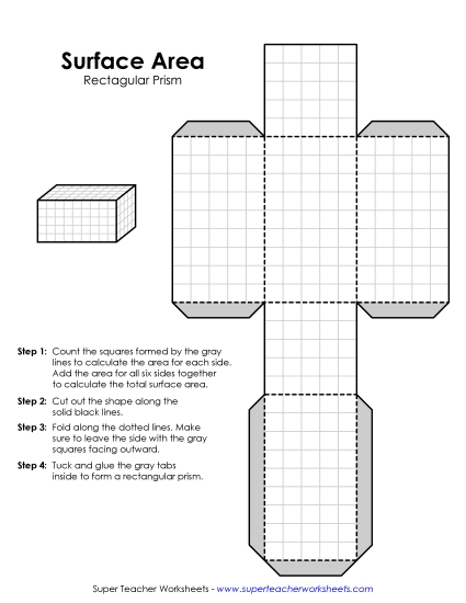 Level: Basic (Rectangular Prisms & Cubes Only) - Foldable Rectangular Prism (Surface Area) (Printable PDF Worksheet)