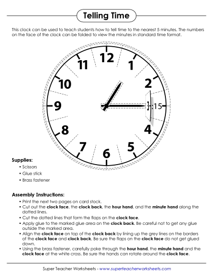Cut-Out Clocks & Blank Clock Face Templatel - Folding Clock (Printable PDF Worksheet)