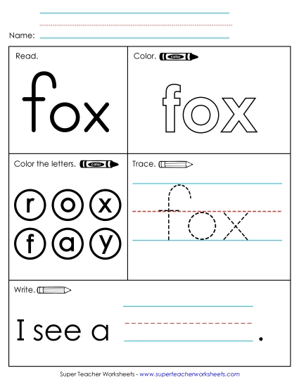 Individual Sight Words - Fox (Sight Word) (Printable PDF Worksheet)