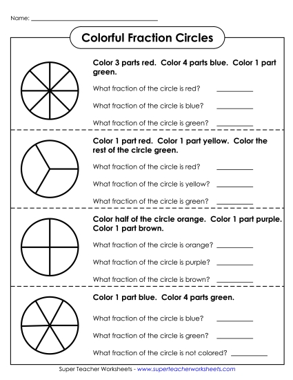 Basic Fraction Worksheets - Fraction Introduction (Printable PDF Worksheet)