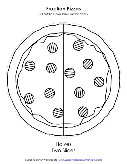 Fraction Pizzas - Fraction Pizzas (Black and White) (Printable PDF Worksheet)