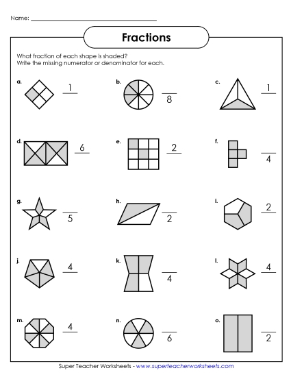 Fractions of Shapes Worksheets - Fraction Shapes 2 (Printable PDF Worksheet)