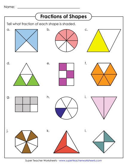 Fractions of Shapes Worksheets - Fraction Shapes 6 (Printable PDF Worksheet)