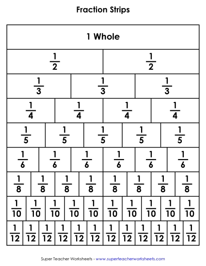 Fraction Strips - Fraction Strips (Black & White) (Printable PDF Worksheet)