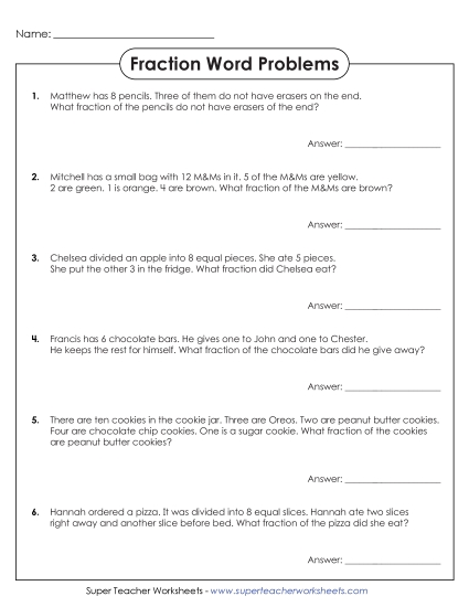 Other - Fraction Word Problems (Easy) (Printable PDF Worksheet)